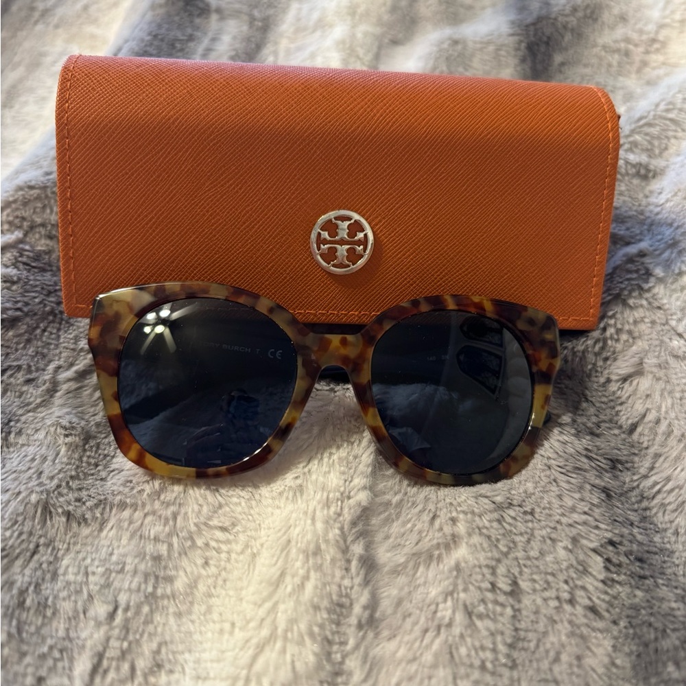 Tory Burch Tortoise Sunglasses with Vibrant Orange Case